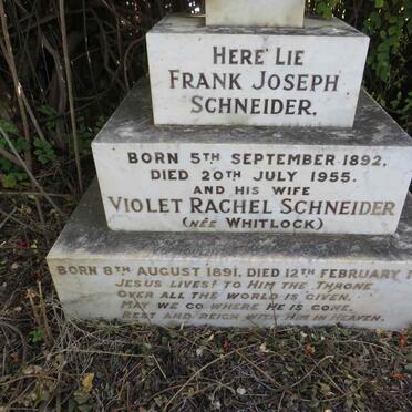SCHNEIDER Frank Joseph 1892-1955 & Violet Rachel WHITLOCK 1891-1985