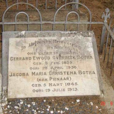 BOTHA Gerrard Ewoud Overbeek 1839-1930 &amp; Jacoba Maria Christena PIENAAR 1845-1913
