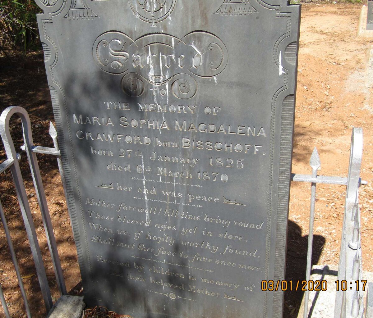 CRAWFORD Maria Sophia Magdalena nee BISSCHOFF 1825-1870