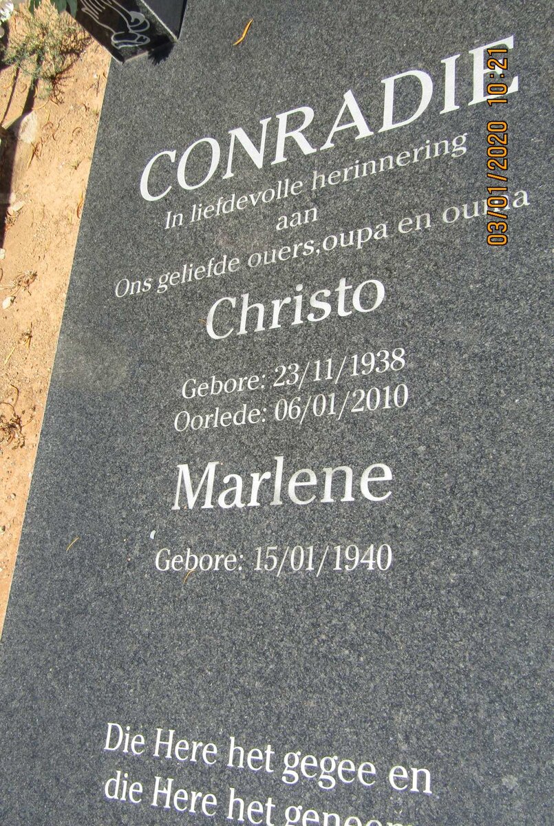 CONRADIE Christo 1938-2010 &amp; Marlene 1940-