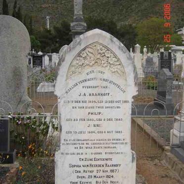 HAARHOFF J.A. 1854-1905 &amp; Sophia van Heerden RETIEF 1857-1924 :: HAARHOFF Philip 1885-1885 ::  HAARHOFF Jannie 1894-1895