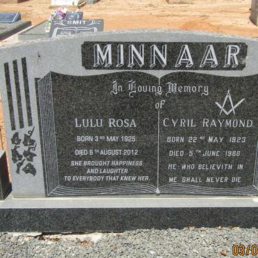 MINNAAR Cyril Raymond 1923-1988 &amp; Lulu Rosa 1925-2012