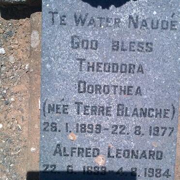 NAUDE Alfred Leonard, TE WATER 1899-1984 &amp; Theodora Dorothea TERRE BLANCHE 1899-1977