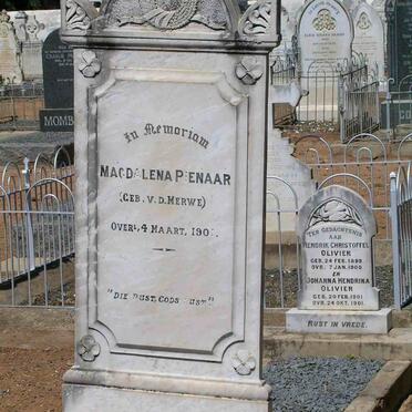 PIENAAR Magdalena nee  V.D. MERWE -1901 :: OLIVIER Hendrik Christoffel 1899-1900  :: OLIVIER Johanna Hendrina 1901-1901