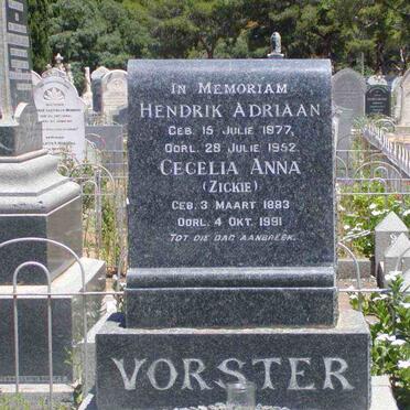 VORSTER Hendrik Adriaan 1877-1952 &amp; Cecelia Anna ZICKIE 1883-1991