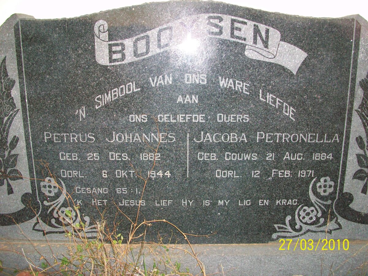BOOYSEN Petrus Johannes 1882-1944 &amp; Jacoba Petronella GOUWS 1884-1971