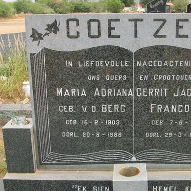 COETZEE Gerrit Jacobus Francois 1900-1967 &amp; Maria Adriana V.D.BERG 1903-1986