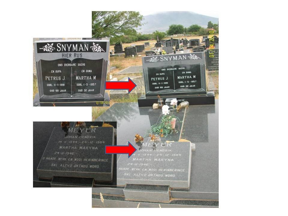 SNYMAN Petrus J. -1991 &amp; Martha M. -1957 :: MEYER Johan Hendrik 1944-1994 &amp; Martha Maryna 1946-
