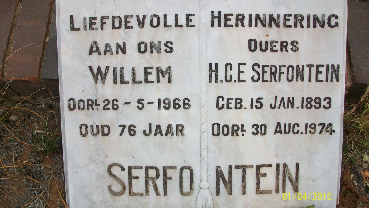 SERFONTEIN Willem -1966 &amp; H.C.E. 1893-1974