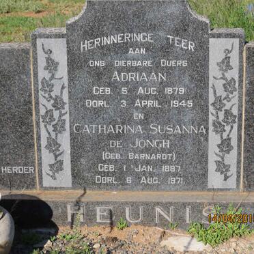 HEUNIS Adriaan 1879-1945 &amp; Catharina Susanna de Jongh BARNARDT 1887-1971