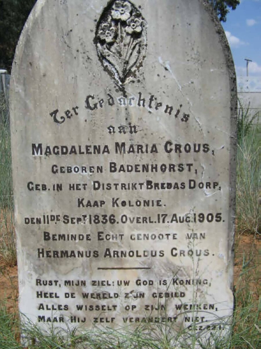CROUS Magdalena Maria nee BADENHORST 1836-1905