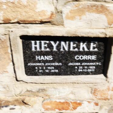HEYNEKE Johannes Jochemus 1929-2018 & Jacoba Johanna P.C. 1929-2022