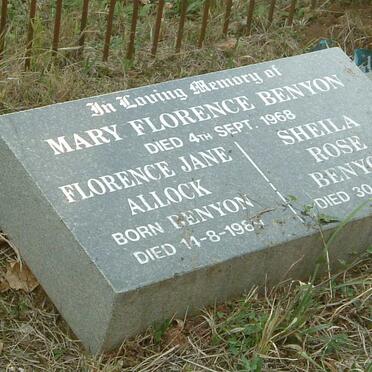 BENYON Mary Florence -1968 :: ALLOCK Florence Jane nee BENYON -1989 :: BENYON Sheila Rose -1999