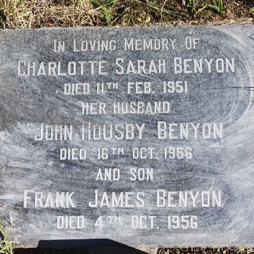 BENYON John Housby -1956 & Charlotte Sarah -1951 :: BENYON Frank James -1956