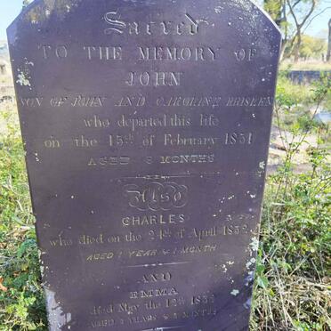 BRISLEN Margaret -1851 :: BRISLEN John -1851 :: BRISLEN Charles -1852 :: BRISLEN Emma -1852