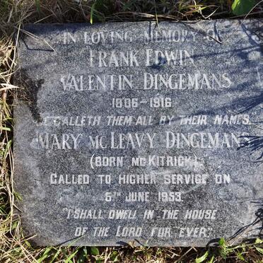 DINGEMANS Mary Mcleavy nee MCKITRICK -1963 :: DINGEMANS Frank Edwin Valentin 1906-1916