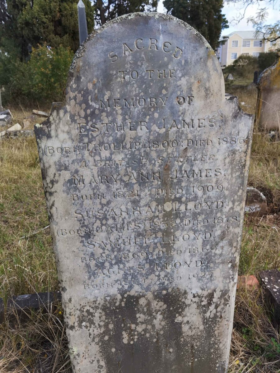 JAMES Ester nee TROLLIP 1800-1886 :: JAMES Mary Ann 1821-1909 :: LLOYD Susannah nee JAMES 1852-1878 :: LLOYD Samuel 1869-1869 :: LLOYD Agnes 1864-1927