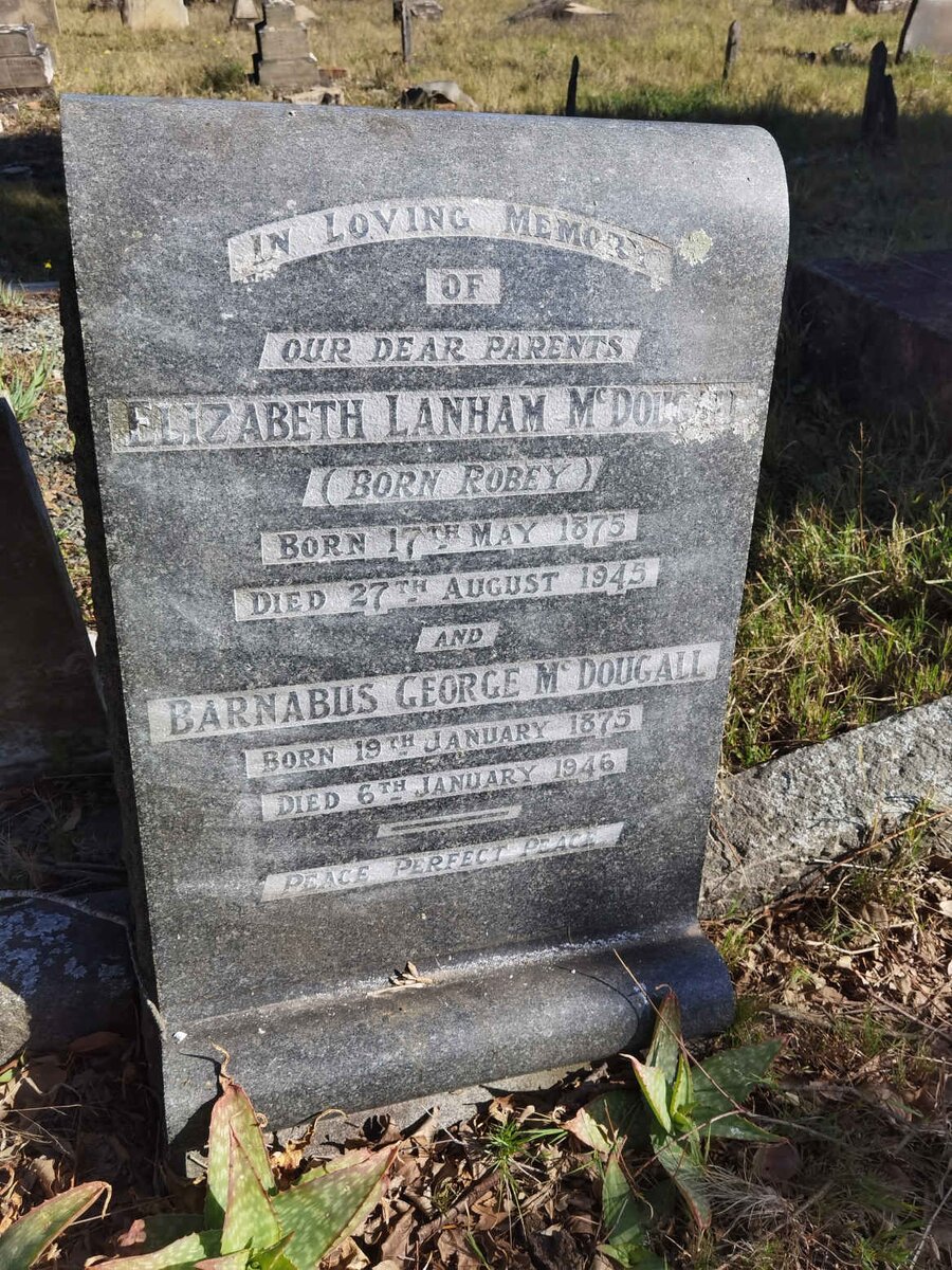 MCDOUGALL Barnabus George 1875-1946 &amp; Elizabeth Lanham ROBEY 1875-1945