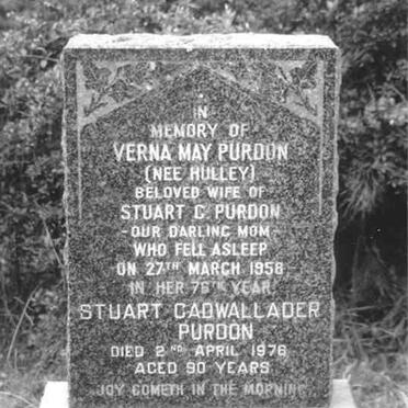PURDON Stuart Cadwallader 1885-1976 &amp; Verna May HULLEY -1958