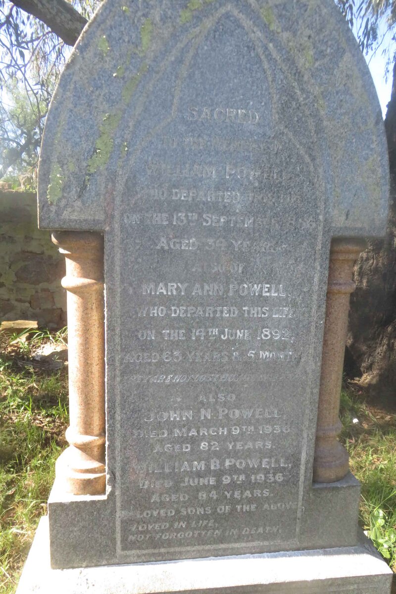 POWELL William -1856 &amp; Mary Ann -1892 :: POWELL John N. -1936 :: POWELL William B. -1936 