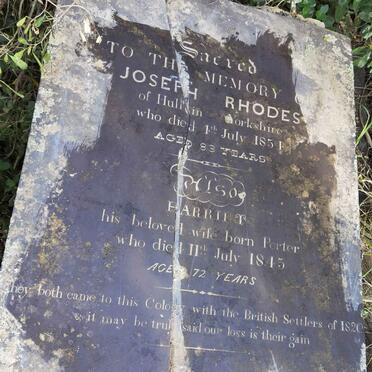 RHODES Joseph -1854 &amp; Harriet PORTER -1845