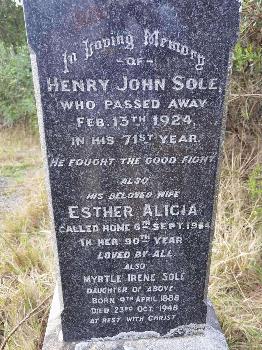 SOLE Henry John -1924 &amp; Esther Alicia -1944 :: SOLE Myrtle Irene 1888-1948