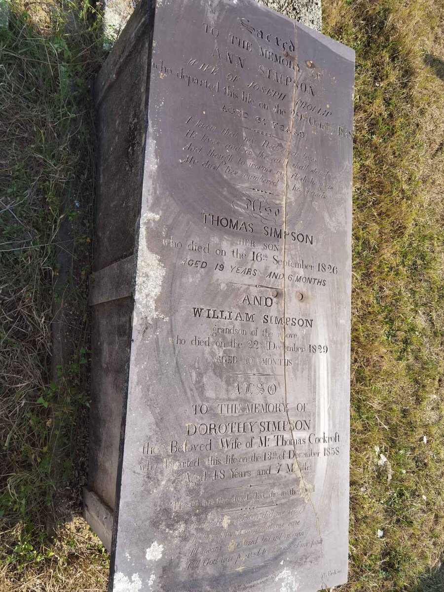 TROLLIP Ann nee SIMPSON -1838 :: SIMPSON Thomas -1826 :: SIMPSON William -1829 :: COCKCROFT Dorothy nee SIMPSON -1858