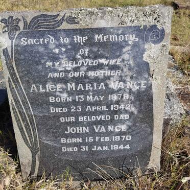 VANCE John 1870-1944 &amp; Alice Maria 1878-1942