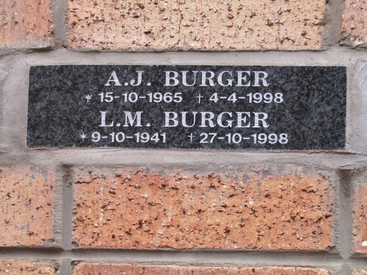 BURGER A.J. 1965-1998 :: BURGER L.M. 1941-1998