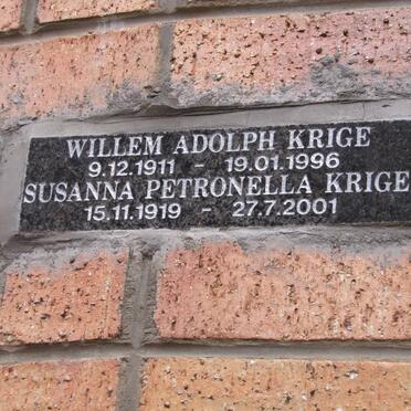 KRIGE Willem Adolph 1911-1996 &amp; Susanna Petronella 1919-2001