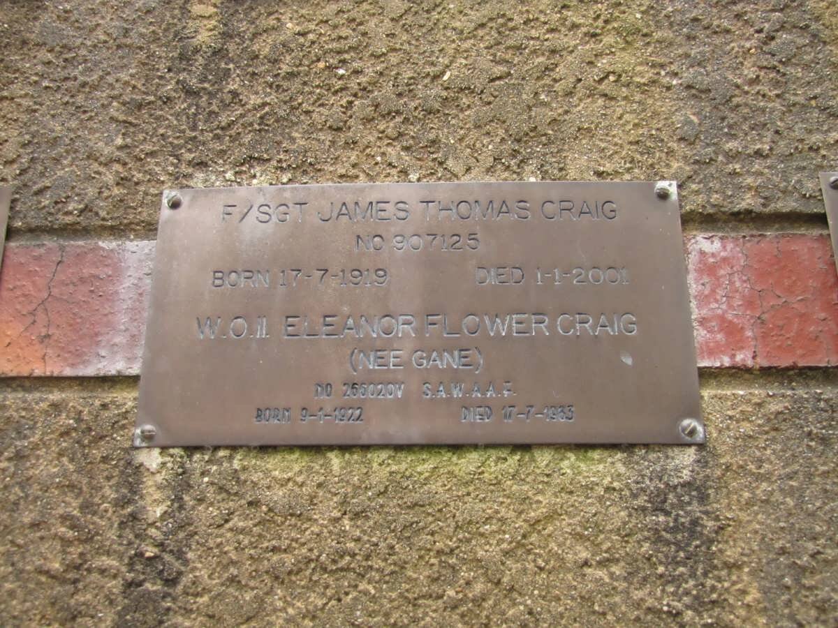CRAIG James Thomas 1919-2001 &amp; Eleanor Flower GANE 1922-1983
