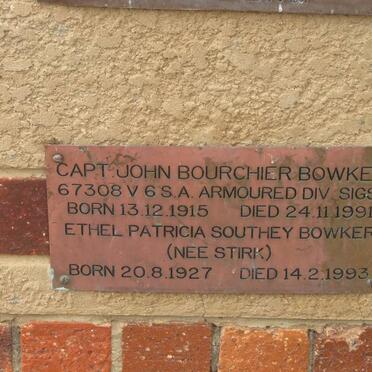 BOWKER John Bourchier 1915-1991 &amp; Ethel  Patricia Southey STIRK 1927-1993