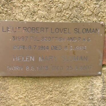 SLOMAN Robert Lovel 1914-1986 &amp; Helen Mary 1918-2007