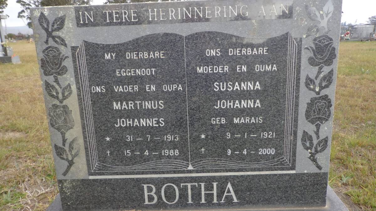 BOTHA Martinus Johannes 1913-1988 &amp; Susanna Johanna MARAIS 1921-2000