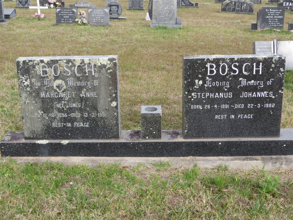 BOSCH Stephanus Johannes 1891-1982 &amp; Margaret Anne JONES 1896-1991