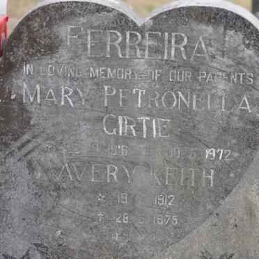 FERREIRA Avery Keith 1912-1975 &amp; Mary Petronella Gertie 1916-1972