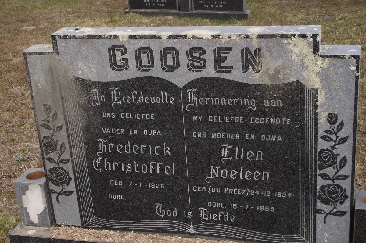 GOOSEN Frederick Christoffel 1928- &amp; Ellen Noeleen DU PREEZ 1934-1985