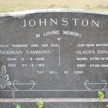 JOHNSTON Norman Sammons 1908-1971 &amp; Gladys Edna 1912-1994