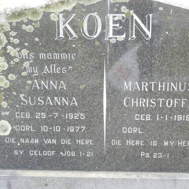 KOEN Marthinus Christoffel 1919- &amp; Anna Susanna 1925-1977