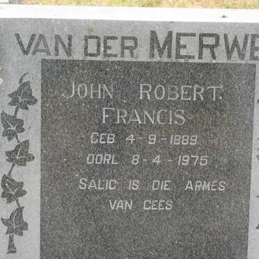 MERWE John Robert Francis, van der 1889-1975