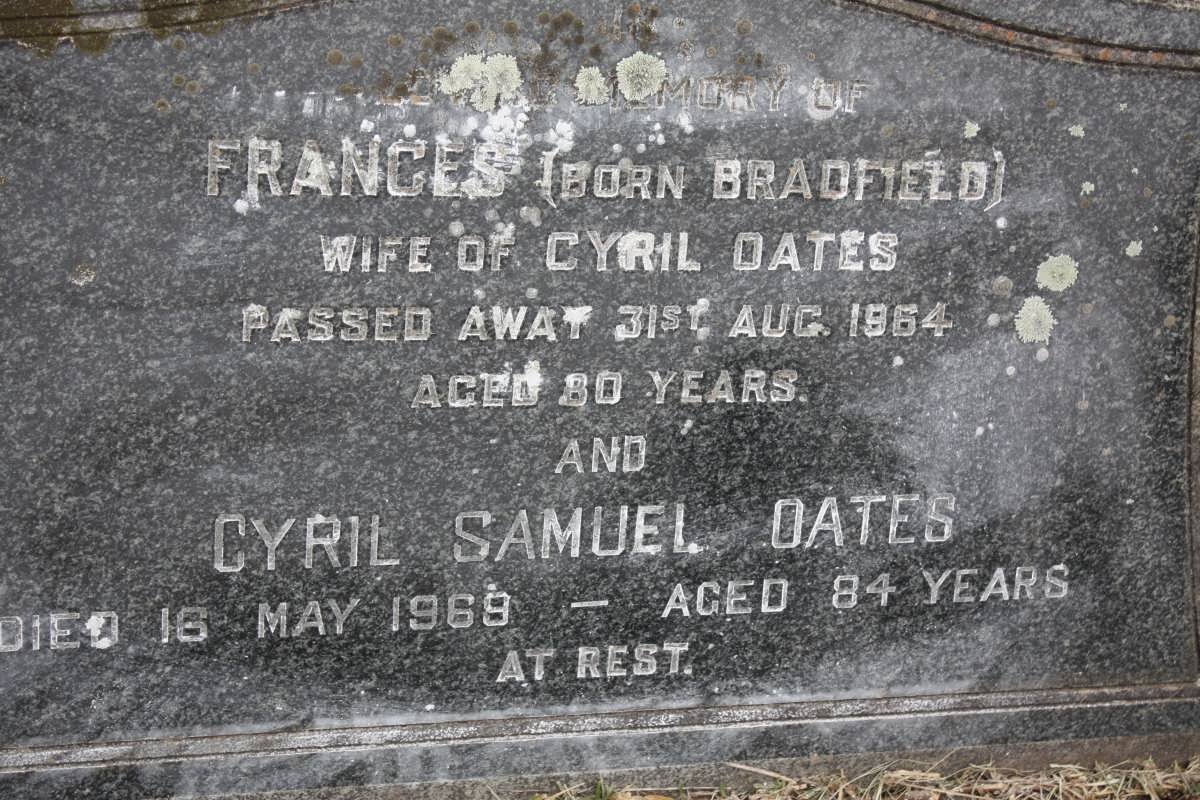 OATES Cyril Samuel -1969 &amp; Frances BRADFIELD -1964