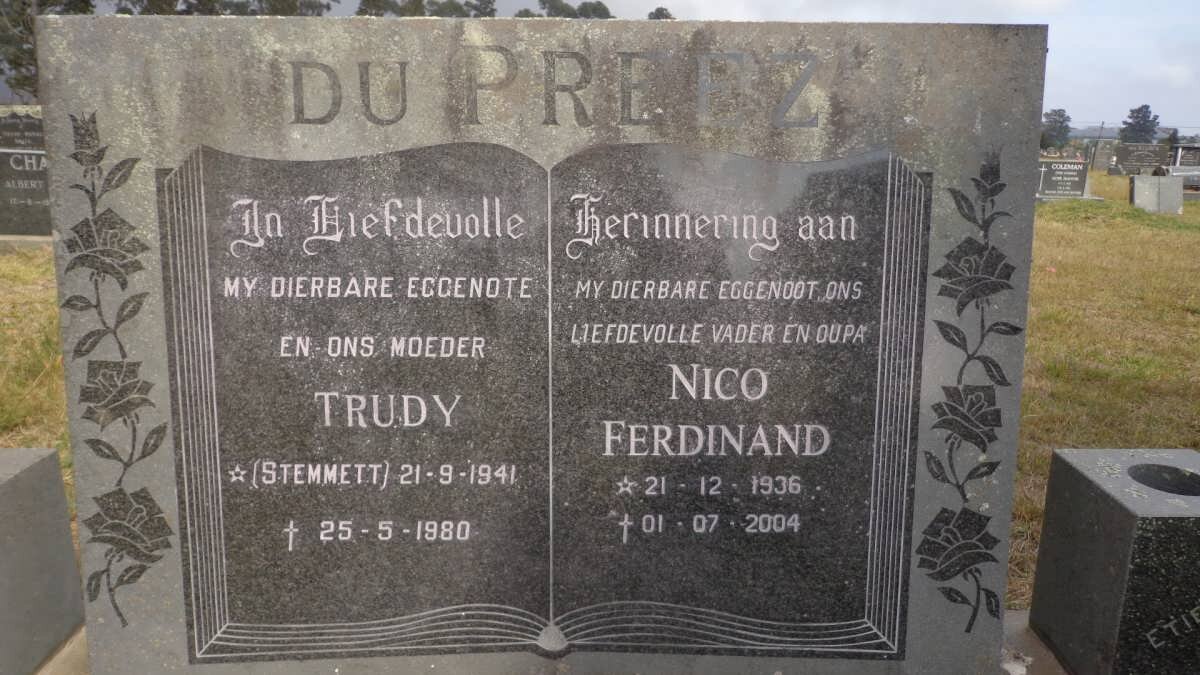 PREEZ Nico Ferdinand, du 1936-2004 &amp; Trudy STEMMETT 1941-1980