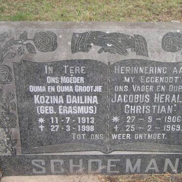 SCHOEMAN Jacobus Herald Christian 1906-1969 &amp; Kozina Dailina ERASMUS 1913-1998