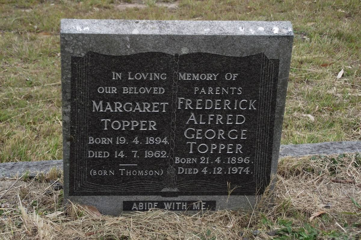 TOPPER Frederick Alfred George 1896-1974 &amp; Margaret THOMSON 1894-1962