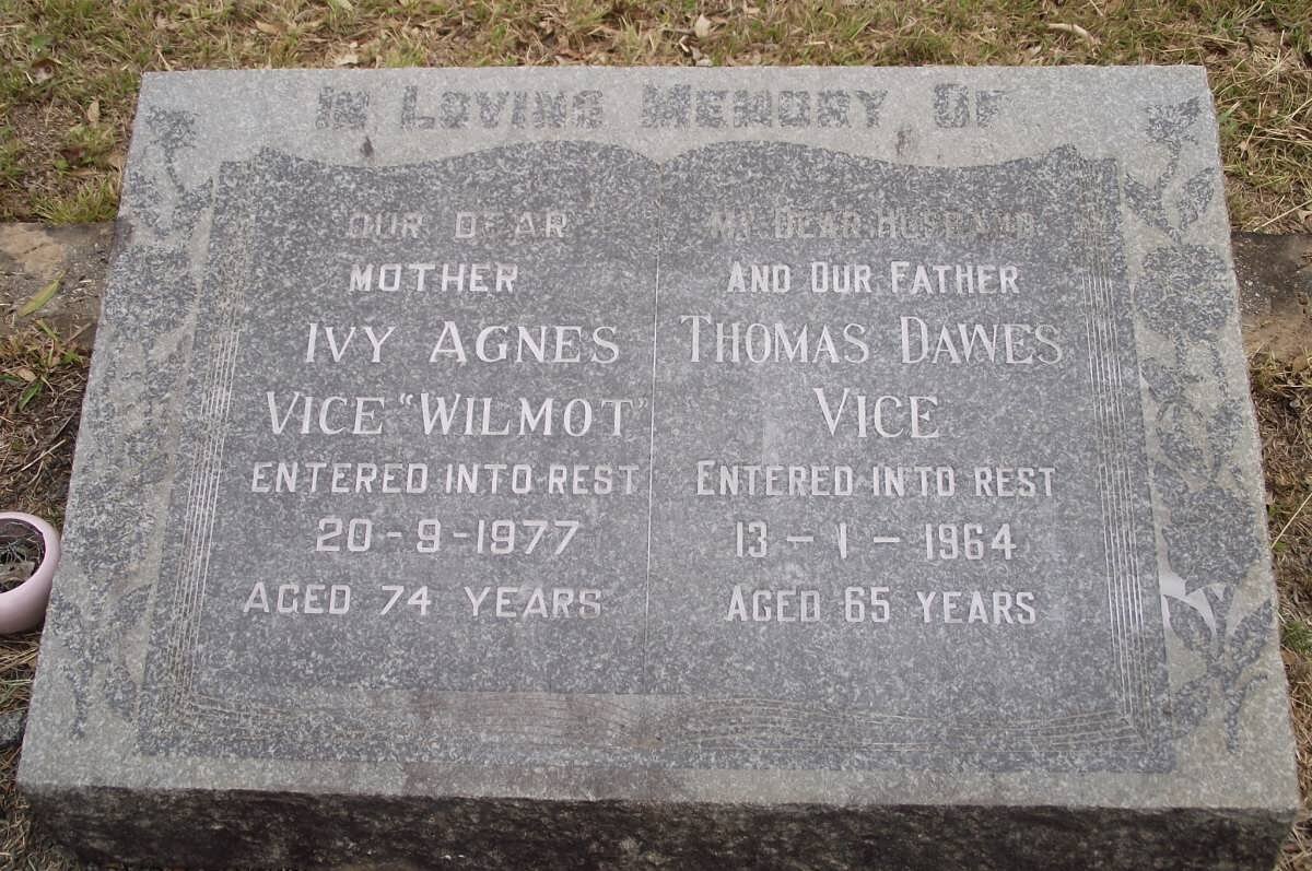 VICE Thomas Dawes -1964 &amp; Ivy Agnes WILMOT -1977