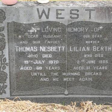 WEST Thomas Nesbett -1970 &amp; Lilian Bertha -1985