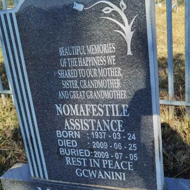 MANGALISO Nomafestile Assistance 1937-2009