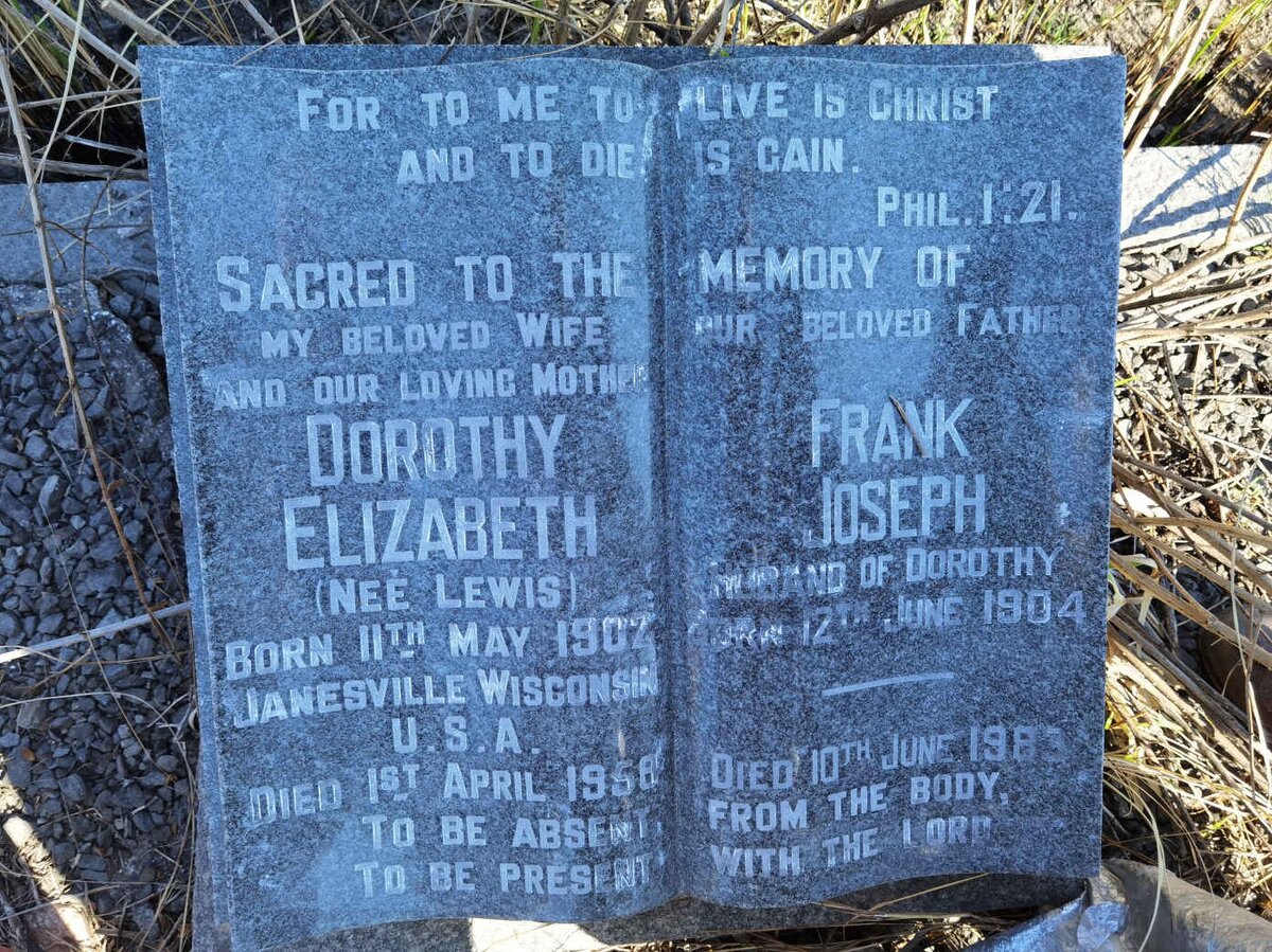 ZIEGLER Frank Joseph 1904-1983 &amp; Dorothy Elizabeth LEWIS 1902-1958
