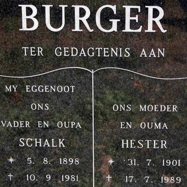 BURGER Schalk 1898-1981 &amp; Hester 1901-1989