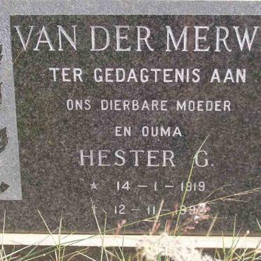 MERWE Hester G., van der 1919-1992